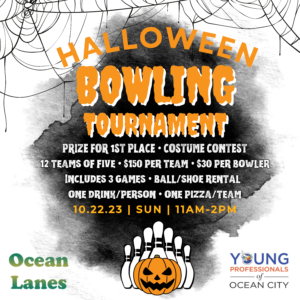 a flyer for a bowling tournament with a pumpkin