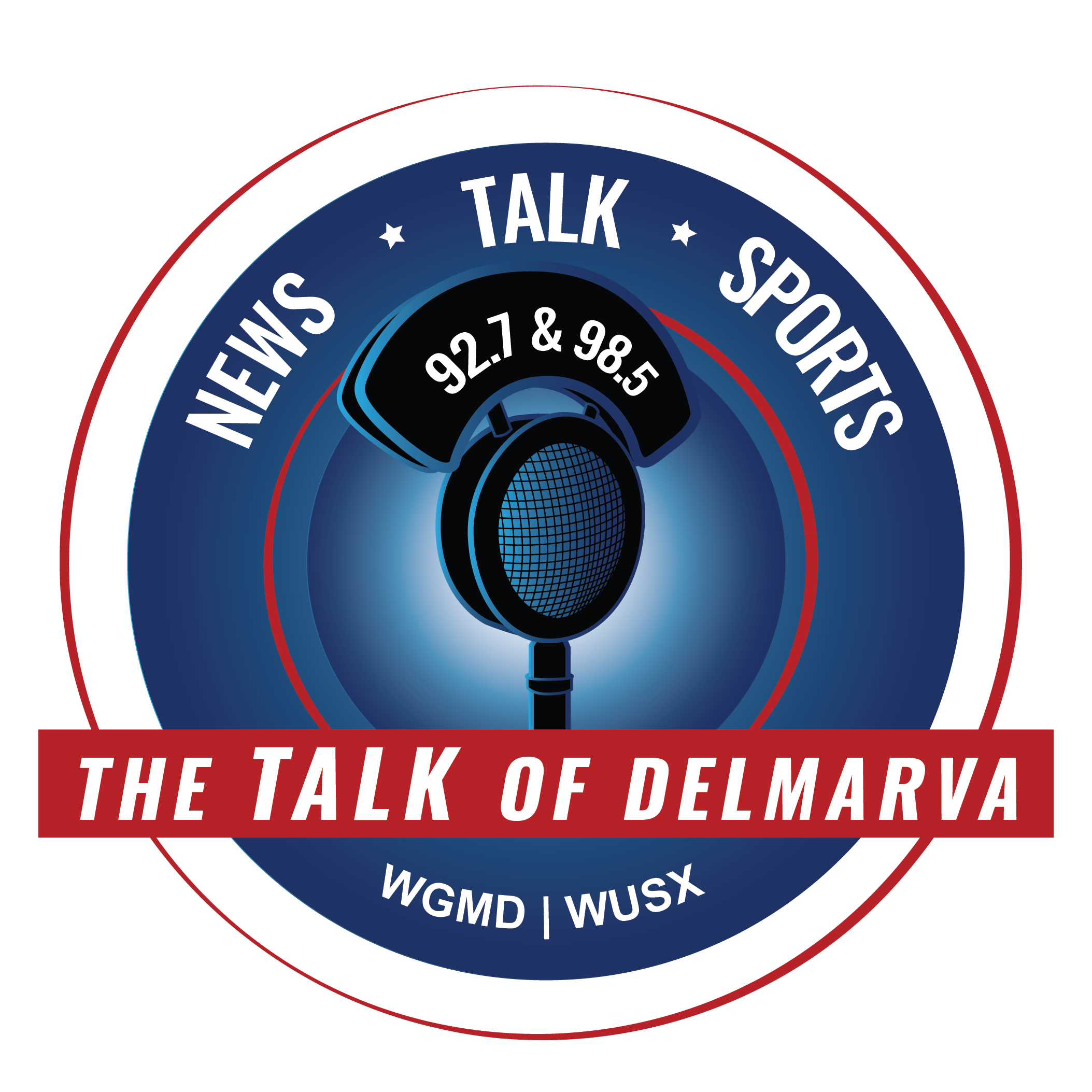 the talk of delmarva logo with a microphone