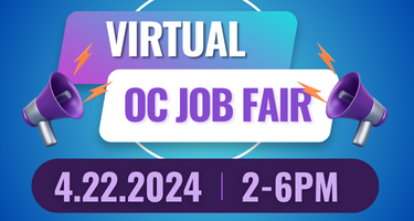 the virtual job fair poster with two megaphones