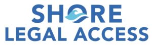 a blue and white sign that says shore legal access